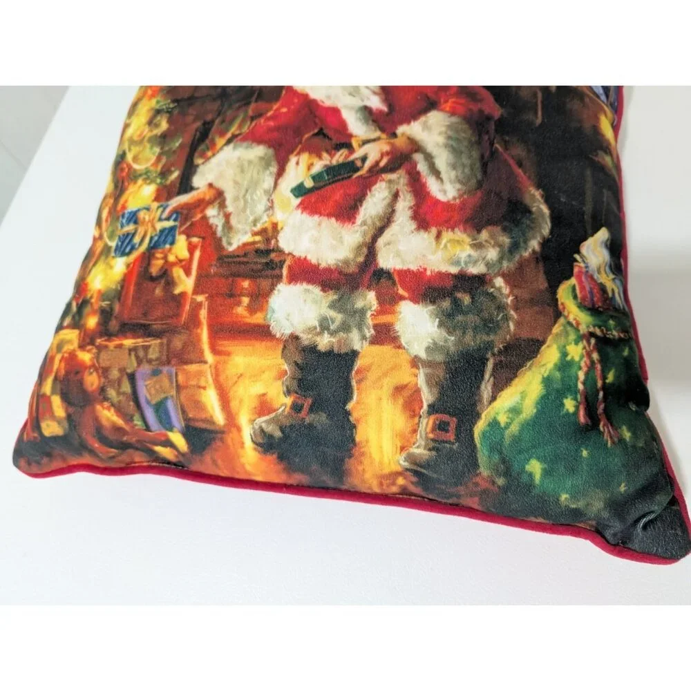 Pillow Santa Claus gifts under tree Christmas holiday Velvet Red 17
